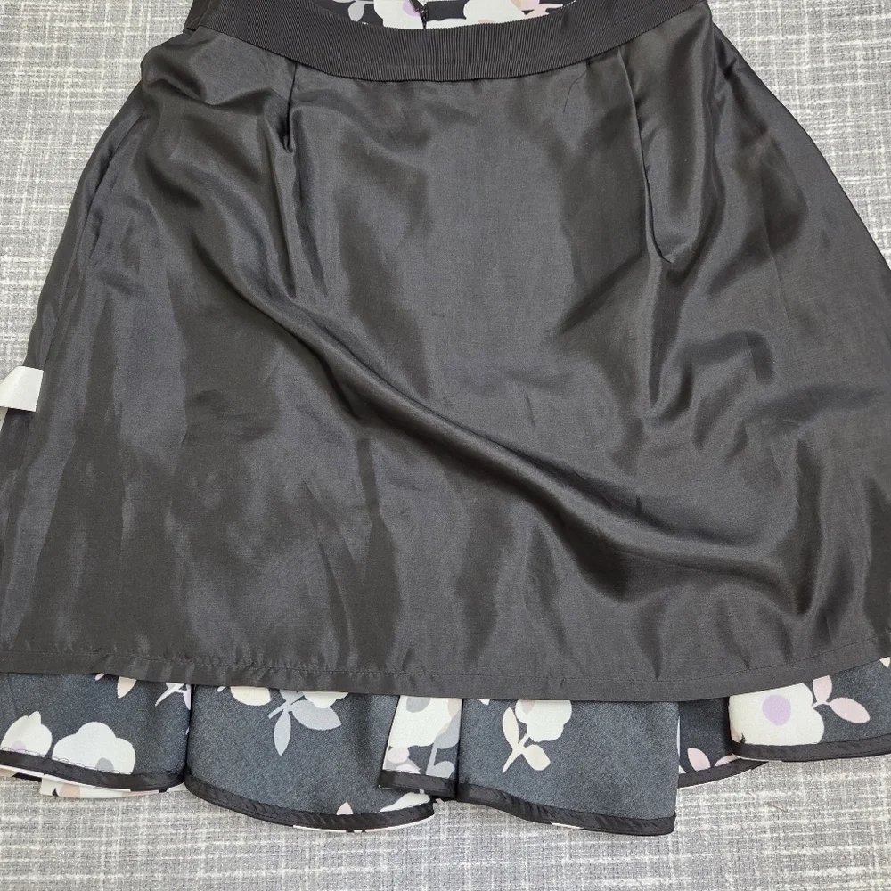 KATE SPADE Posy Floral Flounce Skirt Whimsies Black Pink Size 6 W28